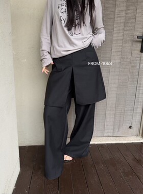 折扣新品·F女装2026拼接时髦层次感屁帘假两件开叉西裤直筒裙裤