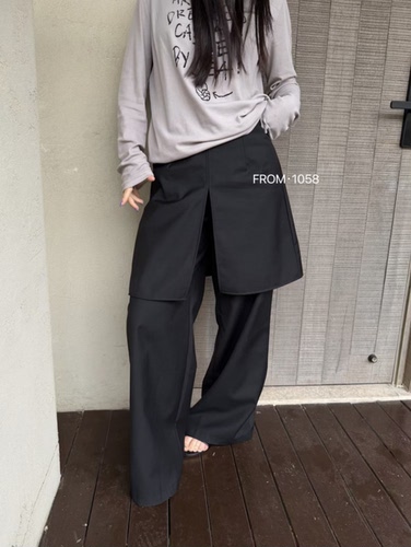 折扣新品·F女装2026拼接时髦层次感屁帘假两件开叉西裤直筒裙裤