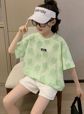 冰丝短袖T恤女童夏装洋气2026上衣新款中大童时髦潮童装薄款儿童