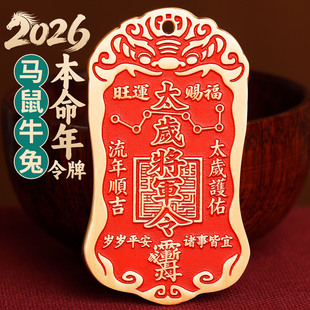 2026黄铜朱砂太岁将军镇守令牌挂件道家六丁六甲平安大门挂饰摆件