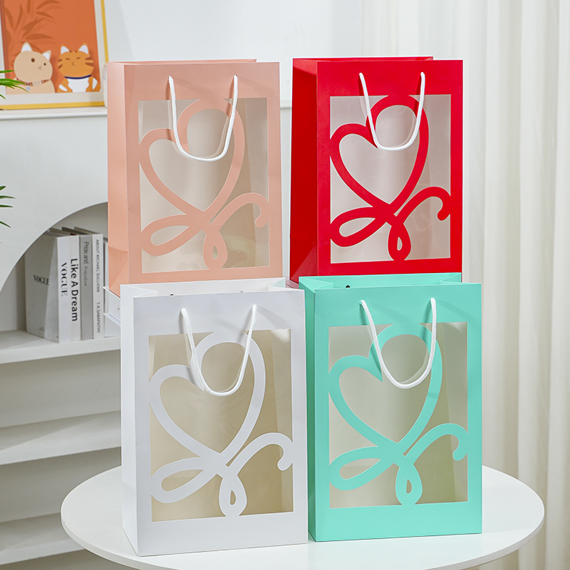 透明手提袋ins风520鲜花爱心LOVE礼袋透明礼品袋高档礼物袋大号