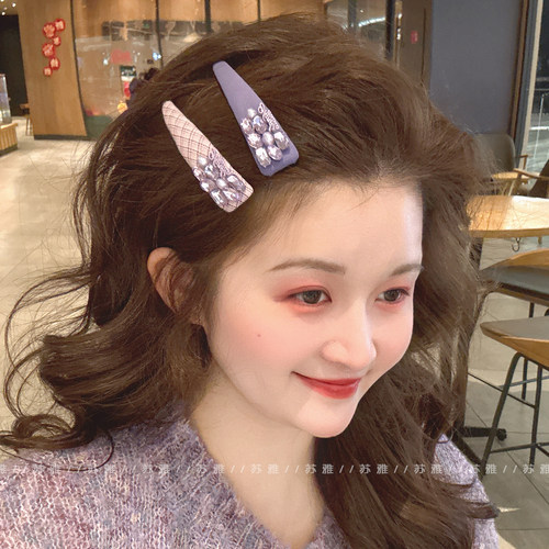少女心紫色水晶珍珠碎发刘海对夹