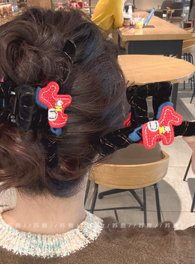 新年红色针织小马发量多盘发抓夹大号鲨鱼夹发夹女高级感夹子发饰