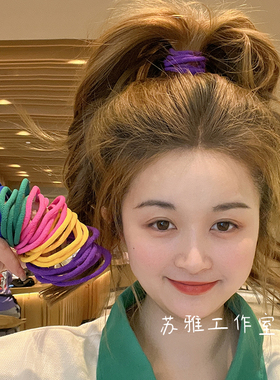 彩色简约条纹发圈女高弹力耐用橡皮筋扎头皮套高马尾头绳发饰头饰