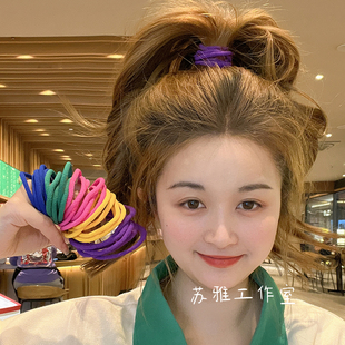 彩色简约条纹发圈女高弹力耐用橡皮筋扎头皮套高马尾头绳发饰头饰