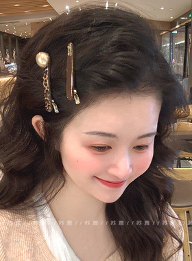 高级感发夹女侧边夹秋冬豹纹咖色前额刘海夹韩版夹子气质鸭嘴夹