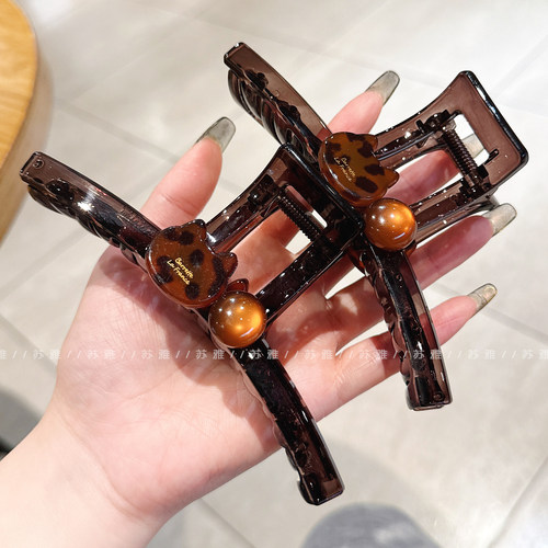 玳瑁猫咪琥珀圆珠大号盘发鲨鱼夹