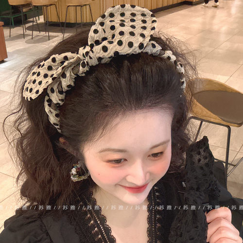 复古波点蝴蝶结带齿高颅顶发箍