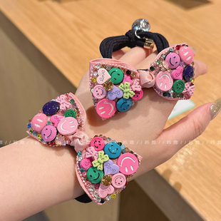 多巴胺彩钻笑脸蝴蝶结打结头绳发绳发圈女扎马尾高弹力耐用橡皮筋