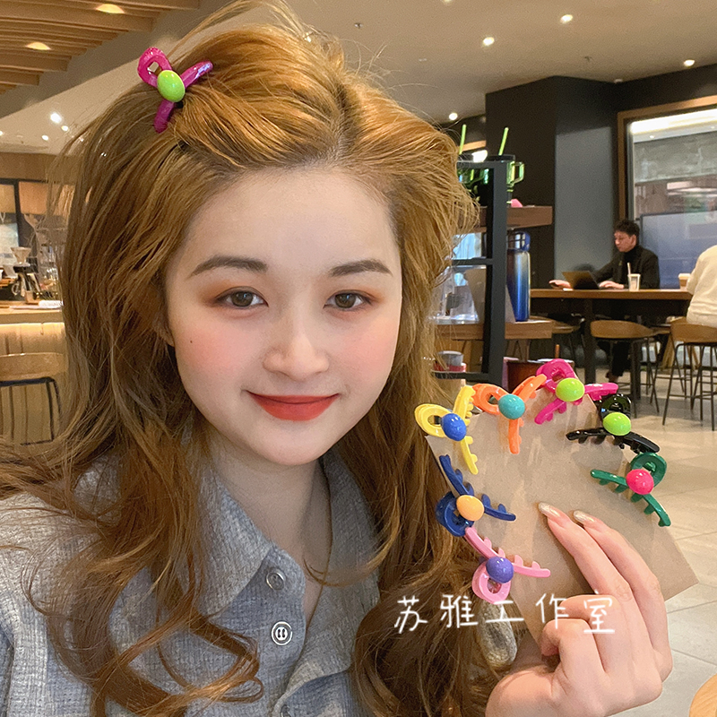 少女心甜美撞色豆豆刘海小抓夹