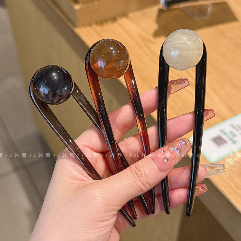 气质新中式圆珠U形后脑勺盘发钗