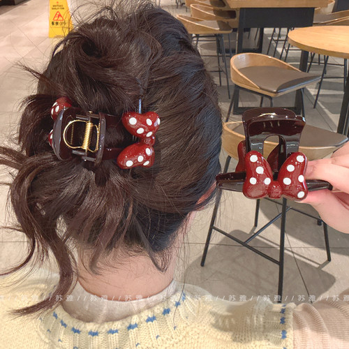 可爱波点蝴蝶结盘发半扎发鲨鱼夹