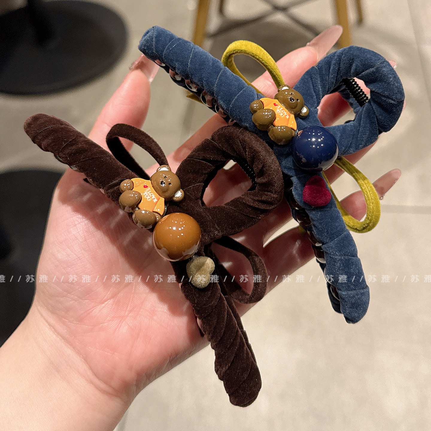 AB款小熊球球爱心蝴蝶结盘发抓夹大号女新款后脑勺鲨鱼夹头发发夹