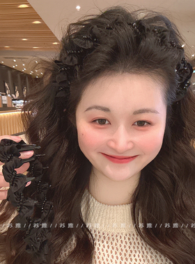 黑色波浪发箍女2025新款水晶缠绕头箍带齿防滑洗脸发捆高颅顶发卡