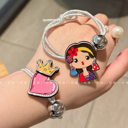 皇冠爱心龙猫花环女孩银珠发绳