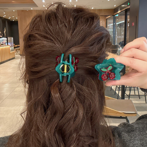可爱红樱桃镂空五角星半扎发抓夹