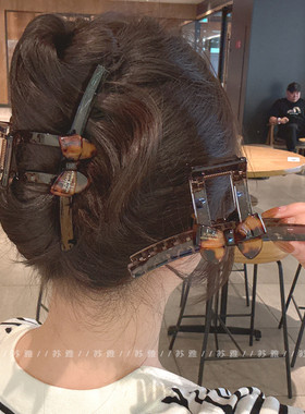 美拉德棕色蝴蝶结发夹发量多气质抓夹女高级感2025新款大号鲨鱼夹