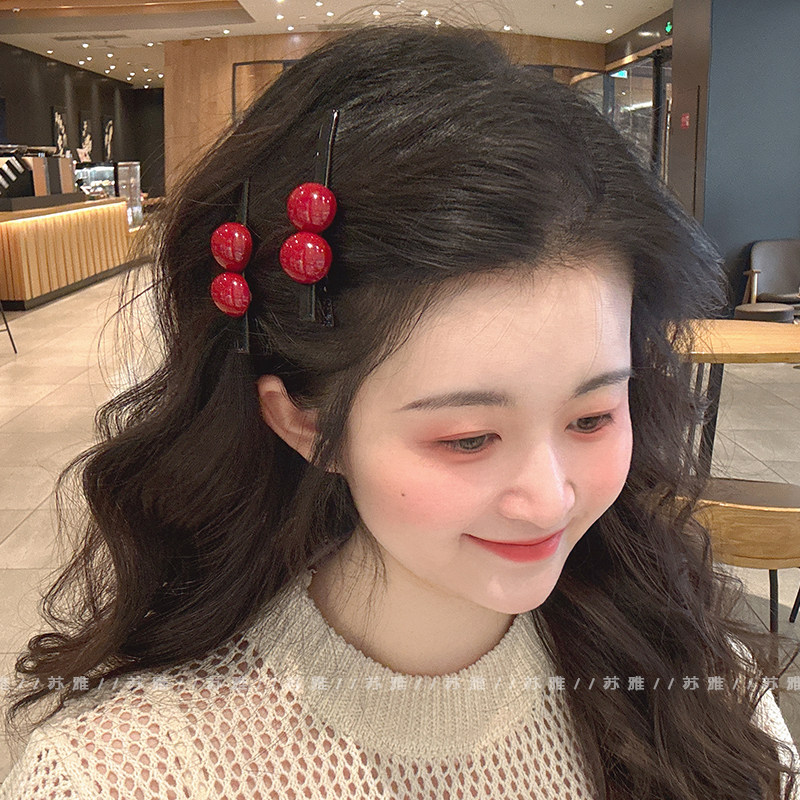 安可拉红撞色豆豆碎发刘海鸭嘴夹