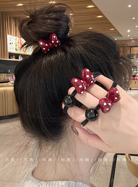 安可拉红可爱波点蝴蝶结打结发绳橡皮筋女扎头发绳高弹力耐用发圈