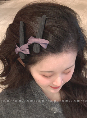 高级感刘海夹发夹bb夹发卡简约紫色蝴蝶结前额碎发鸭嘴夹侧边夹