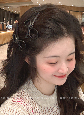 黑色皮质蝴蝶结鸭嘴夹2025新款发夹边夹侧边夹发卡前额碎发卡夹子