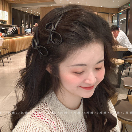皮质蝴蝶结鸭嘴夹2026新款发夹边夹侧边发卡前额刘海碎发卡夹子