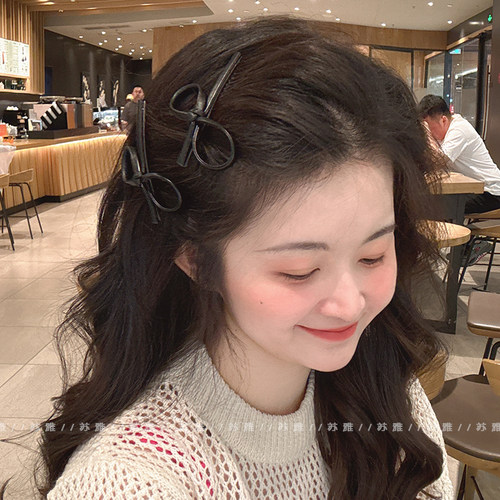 高级感皮质蝴蝶结碎发刘海鸭嘴夹