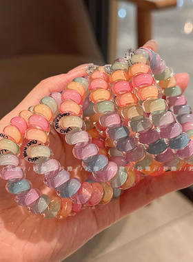 彩虹电话线发圈少女可爱头绳高级感发绳不伤发橡皮筋女扎头高弹力