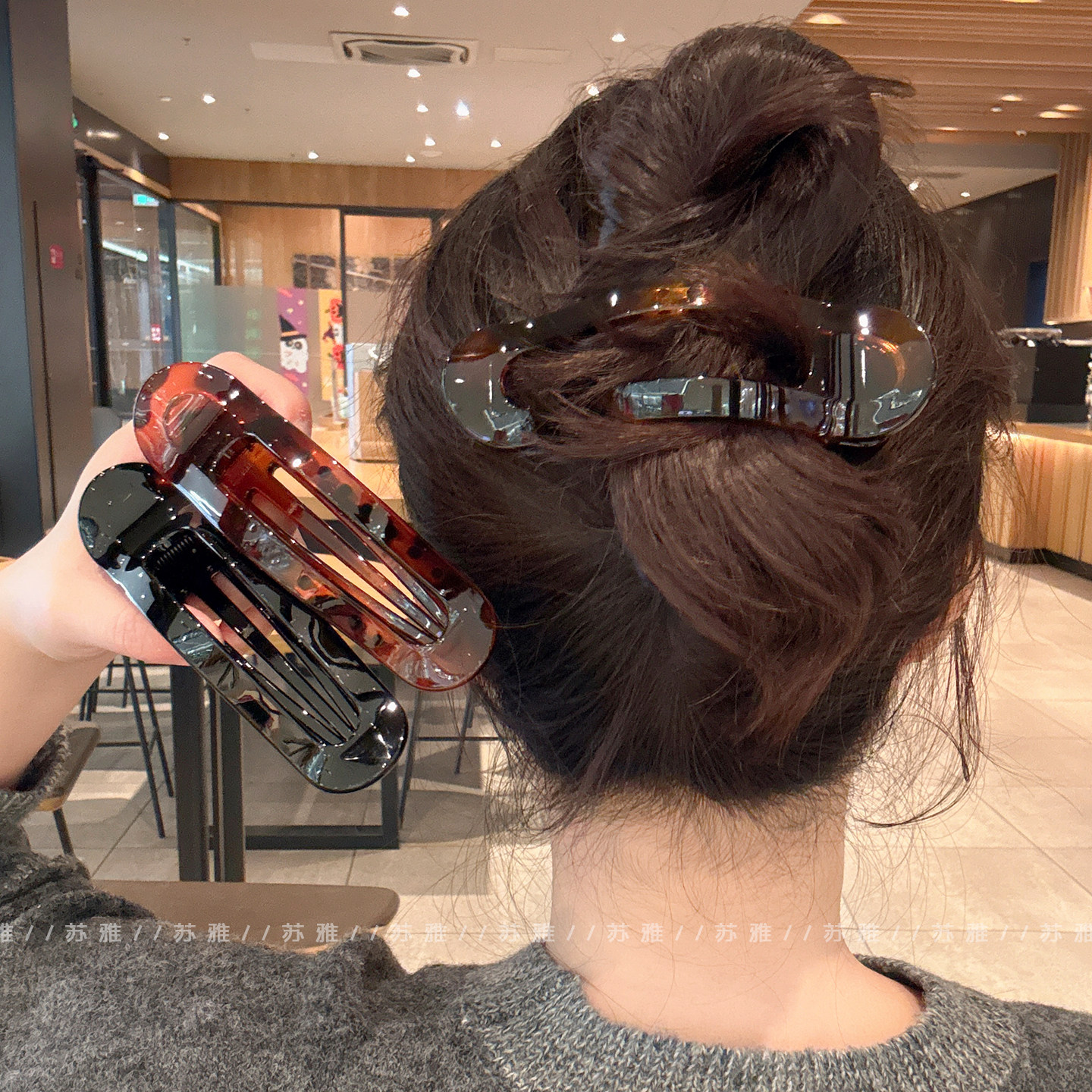 复古玳瑁后脑勺盘发鸭嘴夹一字夹