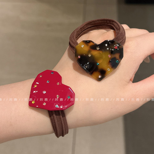 彩钻点缀爱心条纹扎头发绳高弹力