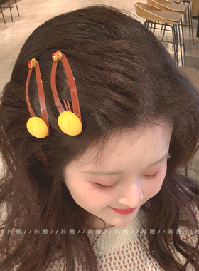黄色球球发夹女蝴蝶结闪钻碎发刘海夹掰掰夹BB夹不伤发发卡发饰