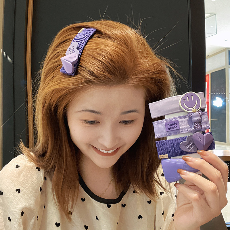 日韩小熊刘海发夹女碎发侧边夹子笑脸紫色系后脑勺2023年新款头饰_虎窝淘