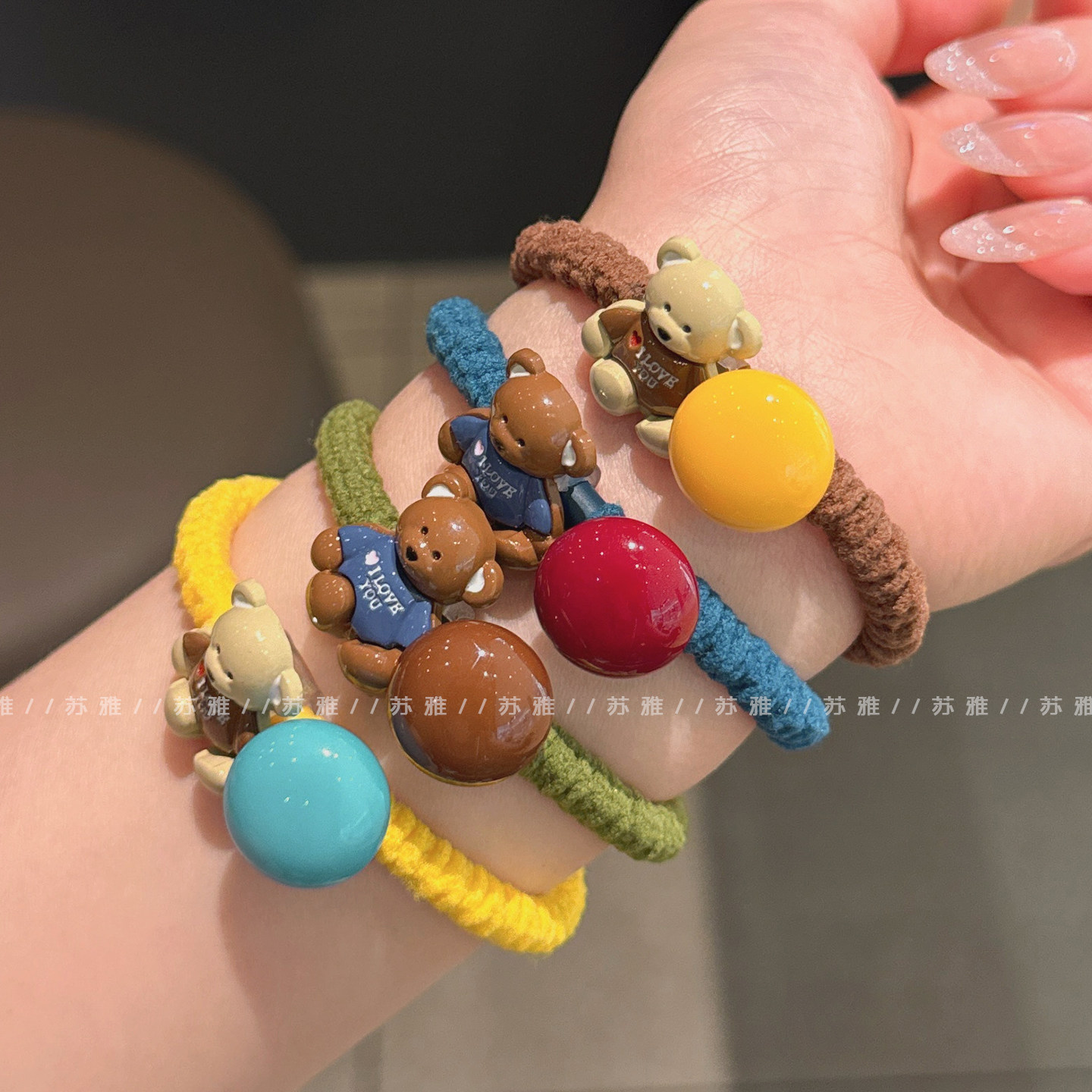 可爱萌趣小熊豆豆扎头发褶皱发绳