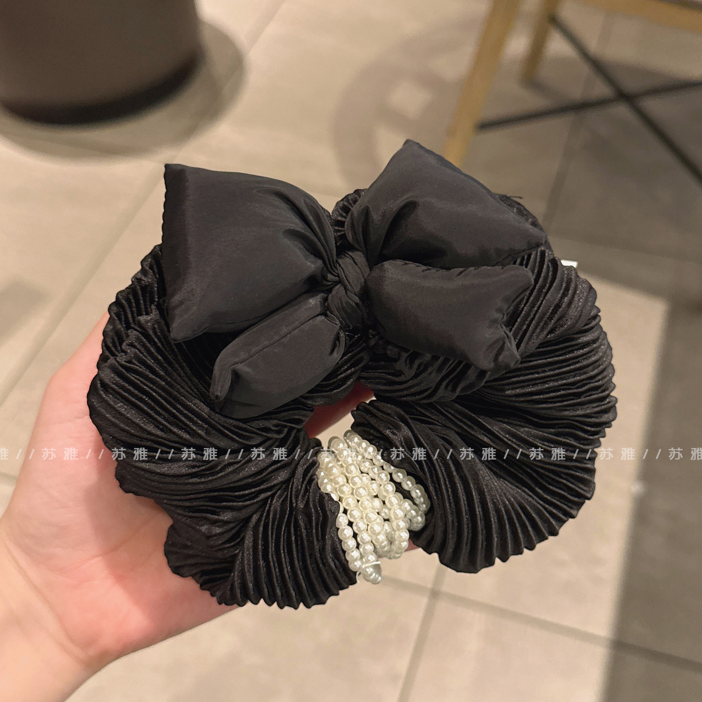高级感海绵蝴蝶结珍珠条纹发圈