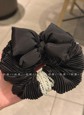 高级感海绵蝴蝶结珍珠条纹发圈肥肠圈发绳女扎头发橡皮筋头绳发饰