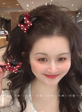 安可拉红波点蝴蝶结碎发抓夹女发卡发夹边夹侧边夹中号前额刘海夹
