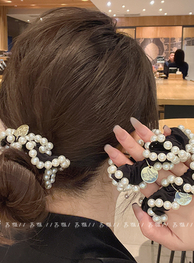 优雅气质头绳2025新款高端珍珠钉珠大肠发圈高级感低马尾扎头发绳