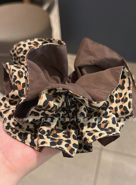 个性独特豹纹双层大肠发圈女扎头发高弹力头花高级感气质头绳发饰