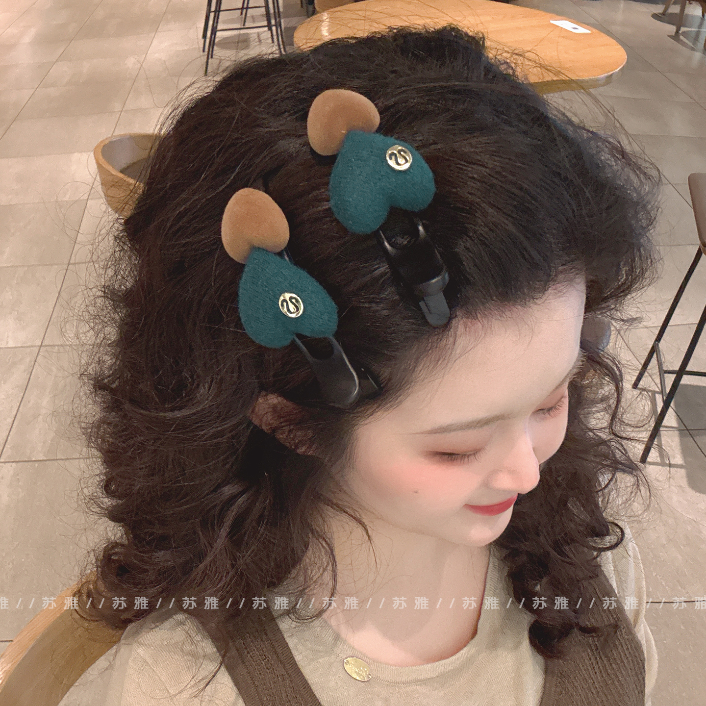 复古双爱心金标碎发刘海鸭嘴夹