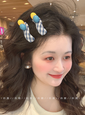 甜美少女森系新款发夹边夹侧边蓝色前额碎发刘海夹子2025新款头饰