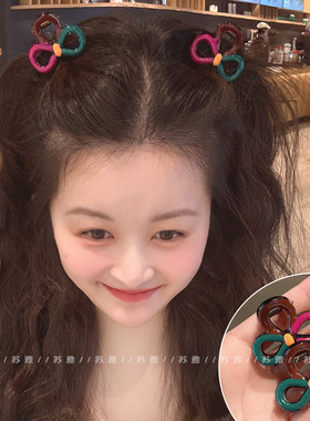 多巴胺撞色蝴蝶结碎发刘海小抓夹女侧边发夹发卡公主头小夹子发饰