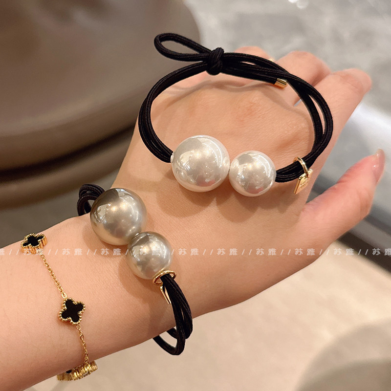 高级感气质双珍珠扎头发绳高弹力