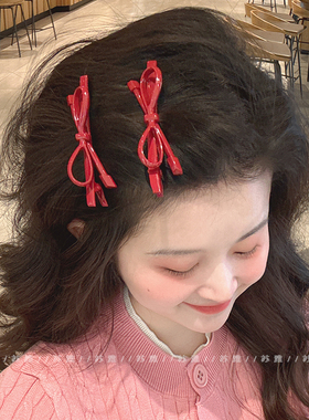 安可拉红色蝴蝶结发夹女刘海夹侧边夹发卡发饰可爱夹子鸭嘴夹头饰