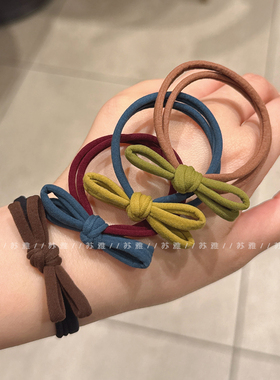 复古气质撞色蝴蝶结扎头发绳高马尾头绳女高弹力耐用发圈皮套头饰