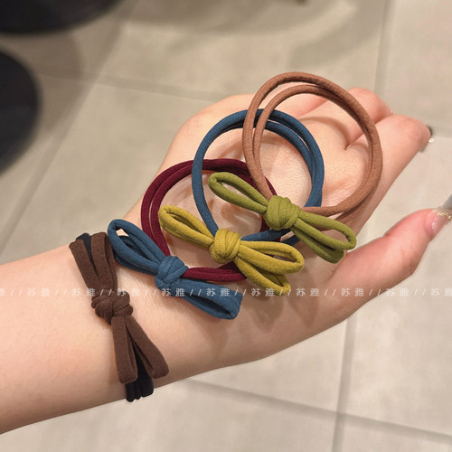 复古气质撞色蝴蝶结扎头发绳高弹