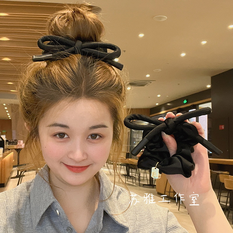 黑色蝴蝶结大肠发圈头绳女2025年新款甜美丸子头皮筋发绳头饰发饰
