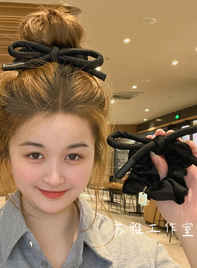 黑色蝴蝶结大肠发圈头绳女2025年新款甜美丸子头皮筋发绳头饰发饰