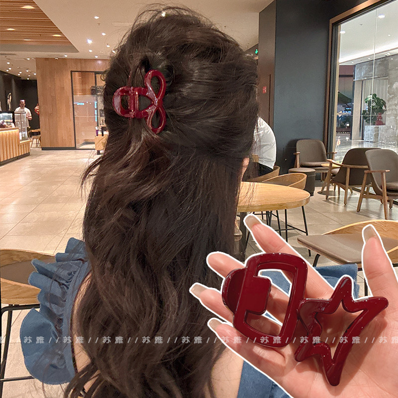 安可拉红星星蝴蝶结半扎发鲨鱼夹