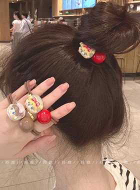 萌趣卡通女孩球球打结扎头发绳高弹力耐用发圈发饰扎马尾头绳发饰