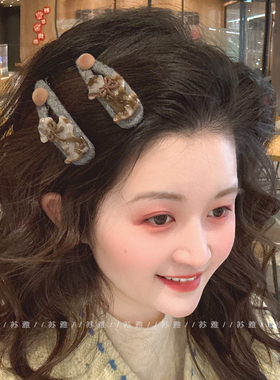 高级感秋冬蝴蝶结小狗发夹女边夹侧边碎发刘海夹BB夹百搭发卡头饰